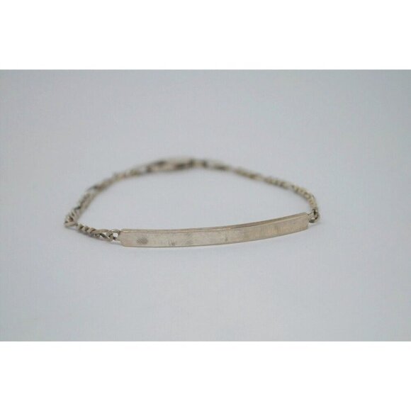 Engravable Bracelet Figaro Chain Blank Nameplate Customizable Sterling Silver - Picture 1 of 8